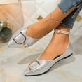 thumbnail image 3 of Flat Shoes for women Metal Chain Pointed Toe Ballet Shoes Slip on Work Business Dress Shoes Casual Soft Walking Shoes Silver Size 9.5, 3 of 6