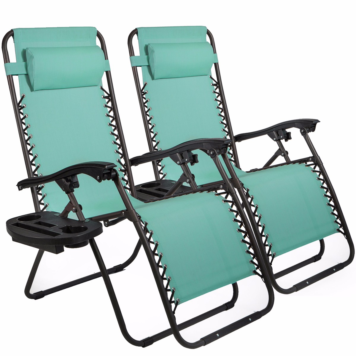 Idealchoiceproduct 2-Pack Zero Gravity Outdoor Lounge Chairs Blue Patio Adjustable Folding Reclining Chairs With Free Cup//Drink Utility Tray /& Cell Phone Holder-Blue Color