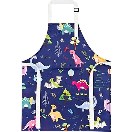 

Invoibler Cooking Aprons for Boys， Boys Girls Baking Apron Cartoon Dinosaur Apron for Toddlers Children Adjustable Kitchen Apron for Gardening Crafting Cooking