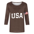 thumbnail image 4 of BRGZLK Women's Summer Tops Fashion Casual Independence Day USA Graphic Round Neck 3/4 Sleeve T-shirt Lightweight American Flag Loose Top 4th of July Brown S, 4 of 5