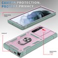 thumbnail image 4 of Compatible with Samsung Galaxy S25 Ultra with Sliding Cover Lens Protection & Kickstand, Built-in 360° Rotate Ring Stand Magnetic Card Slot Hybrid Cover Case for Samsung Galaxy S25 Ultra, Pink+Green, 4 of 11