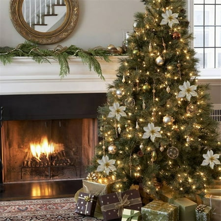 Holiday Decor On Sale 10Pcs Glitter Christmas Flower Christmas Tree Ornaments Wedding Party Holiday Decor ()