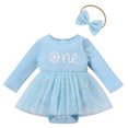 thumbnail image 2 of IBTOM CASTLE Baby Girl 1st Birthday Outfit Fall Pumpkin Winter Snowflake One Romper Sparkle Dress with Headband for Cake Smash Photo Shoot 9-12 Months Blue - Snowflake, 2 of 8