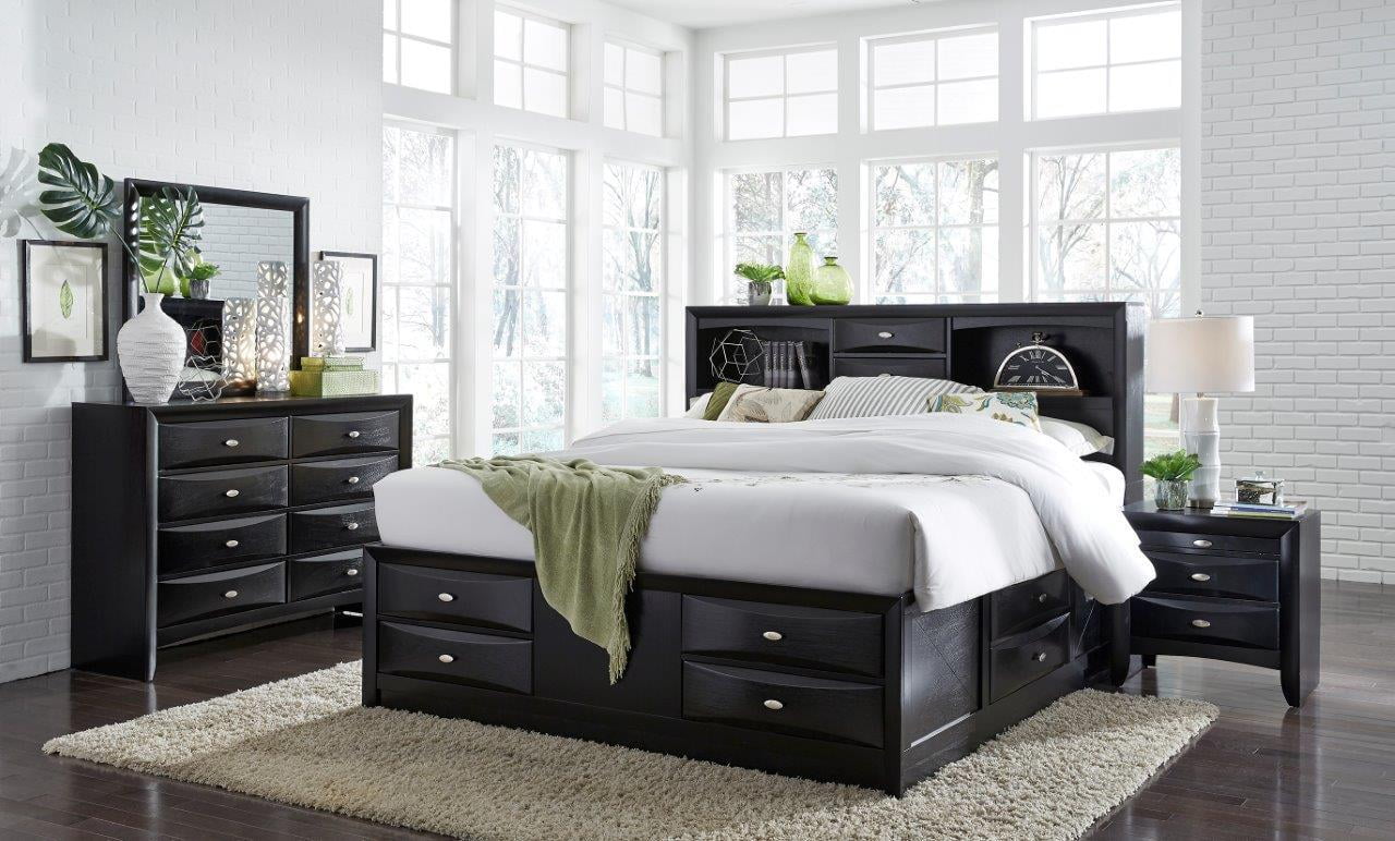 Traditional Storage Queen Size Bedroom Set 5Pcs Linda Black Global USA