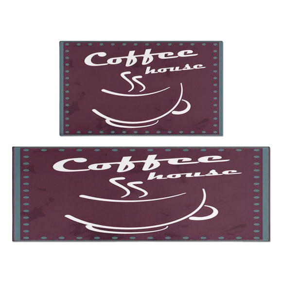 Tasse à Café Design Ferme Tapis de Cuisine Ensemble de 2, Tapis de Cuisine Résistants à la Saleté, Lavables, Imperméables, Tapis de Cuisine 17.7x24+17.7x48 Pouces