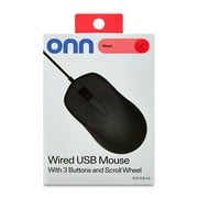 onn Wired USB Mouse, 3 Buttons, Gray