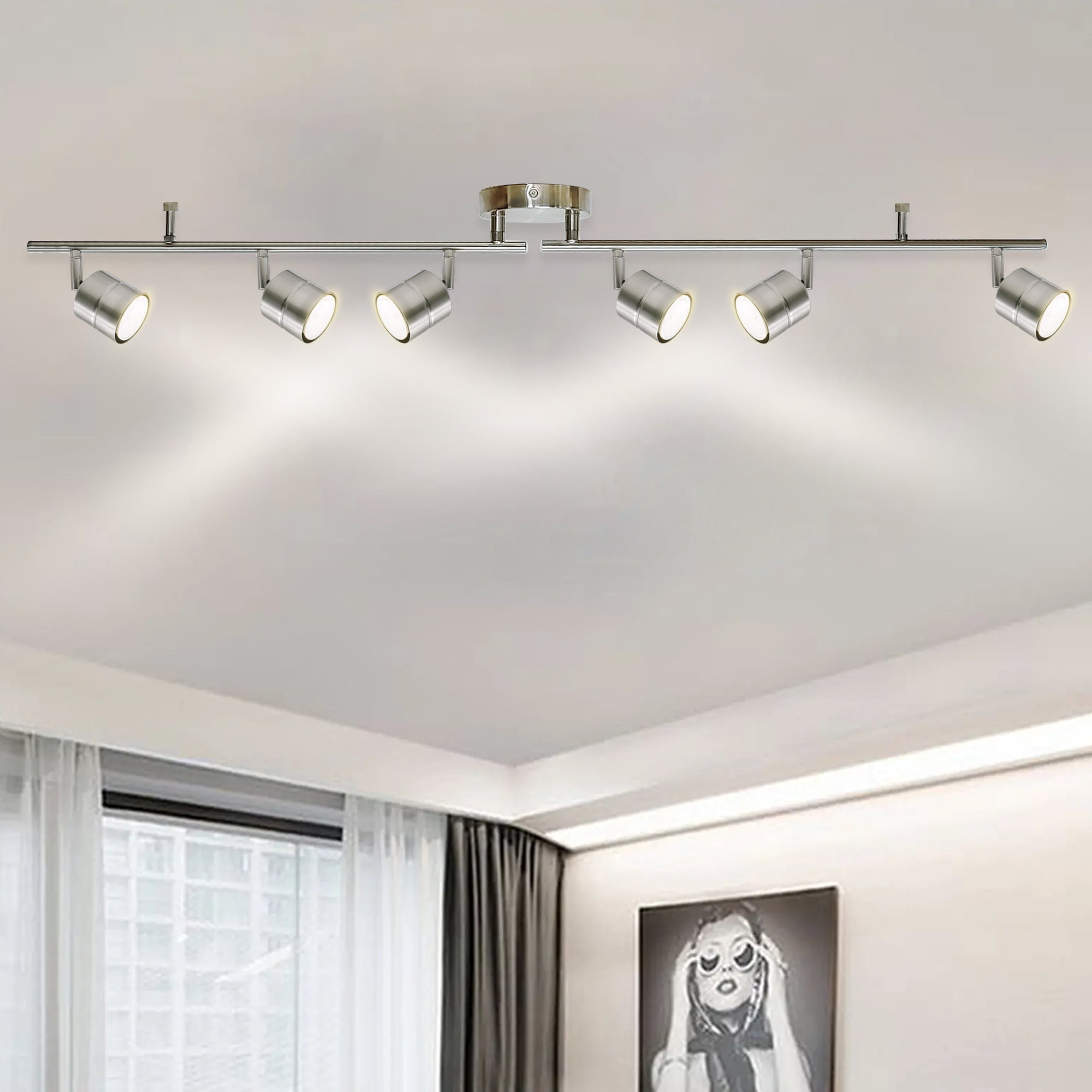 Lucere 6-Light LED Track Lighting Kit, 44.5" Indoor Directional Lighting Track Light, Flexible Foldable Arms, Dimmable Ceiling Spotlight with GU10 Socket, GU10 Bulbs Included