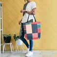 thumbnail image 4 of FORMRS Womens Canvas Tote Bag with Zipper Inner Pocket Shoulder Handbag, Red Teal Plaid, 4 of 7