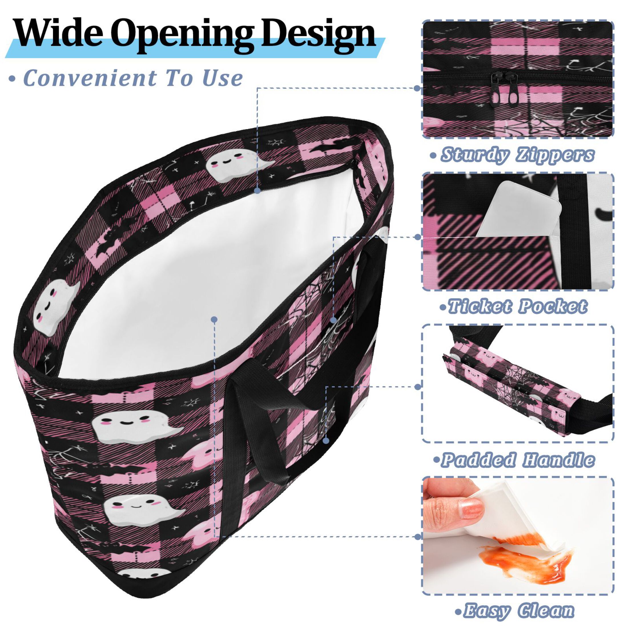 Extra-Large Wide Opening Design Capacity Hand-Held Ice Pack Thickened Insulation Layer For Long-Lasting Cold Retention For Outdoor Shopping Picnics And Camping Cute Halloween Ghosts