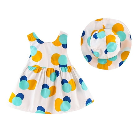

Zlekejiko Sleeveless Polka Dot Outfits Kids Baby Hat Princess Print Girls Toddler Dress Girls Dress&Skirt