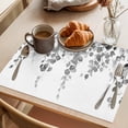 thumbnail image 3 of Grey Eucalyptus Leaves Placemats Set of 12 Summer Farmhouse Botanical Place Mats Indoor Wipeable Table Mats Washable Cloth Dining Table Placemats for Kitchen Holiday Party Home Decor 13x19 Inch, 3 of 9