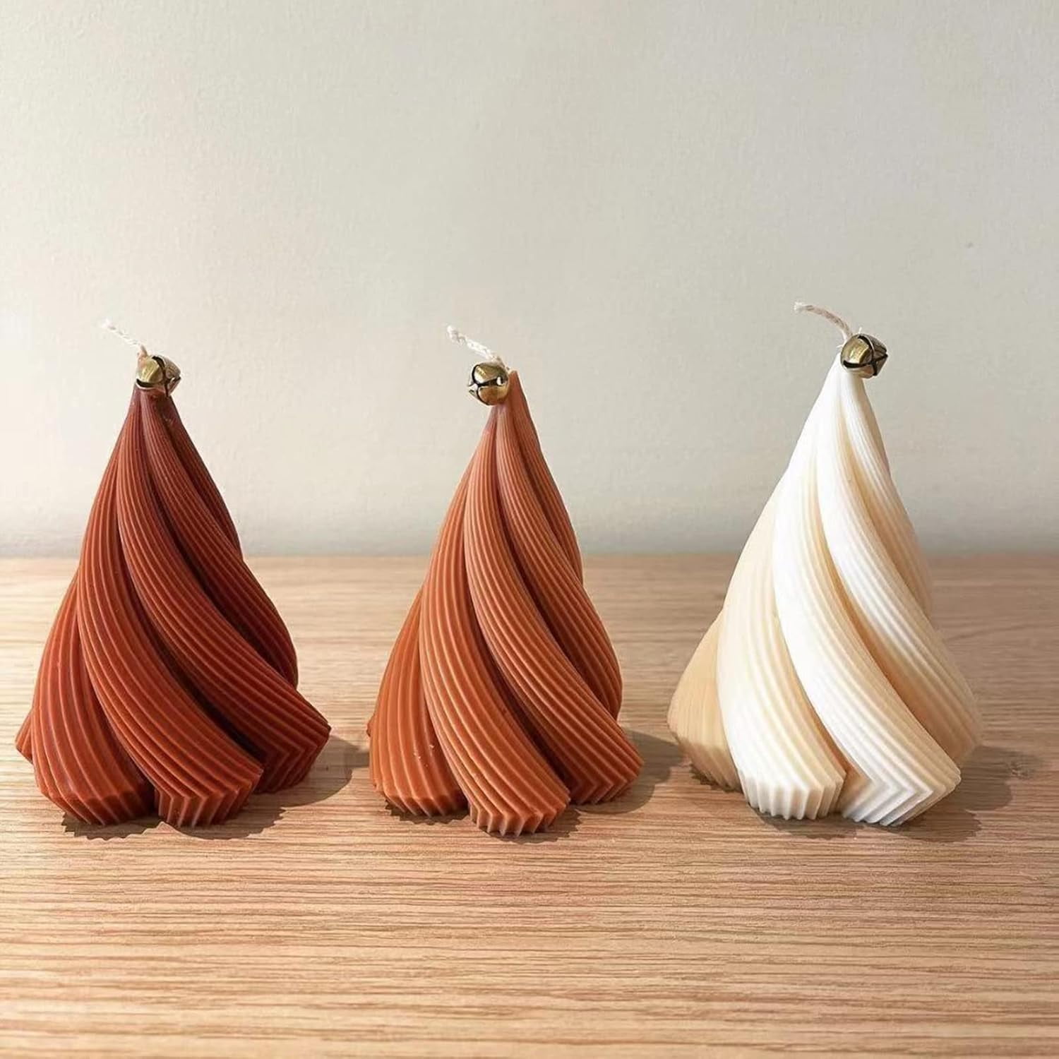 ABCISI 2-Pack Spiral Cone Shape Silicone Candle Molds, DIY 3D Geometric Candle Molds for Candle Making Resin Soap Casting Chocolate, Xmas Pillar Tree Shape Molds for Christmas Gifts, 4.9"+4"