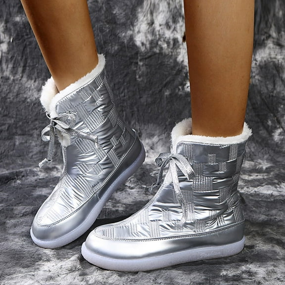 Tejiojio Clearance Women's Mid Calf Boots Round Toe Booties Two Ways Of Wearing Lace Up Snow Boots