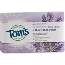 Tom's of Maine Natural Beauty Bar Soap With Raw Shea Butter, Lavender Tea Tree 5 oz (Pack of 4)