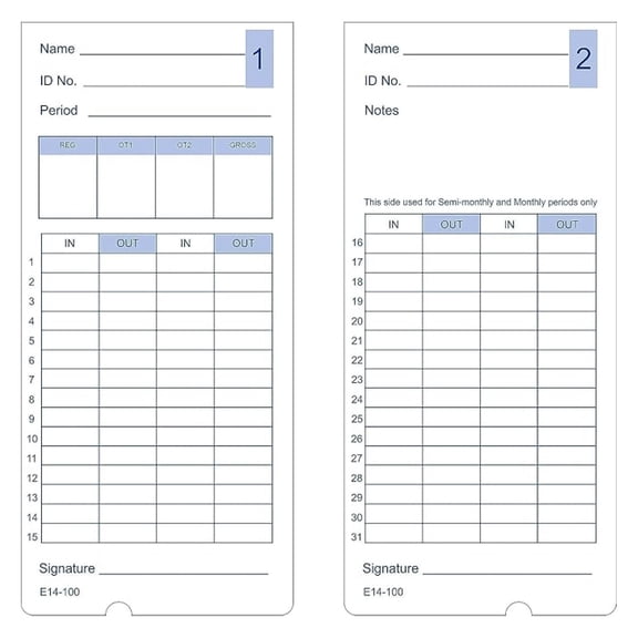 (400) Time Cards for Lathem 400E Time Clock, Compatible E14, 4 Packs of 100