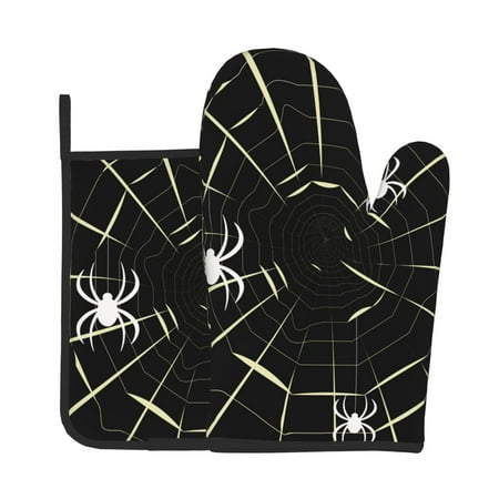 

Lukts Spiders On The Web Print Kitchen Heat-Resistant Gloves and Spacers 2pcs Set Suitable for Baking and Cooking