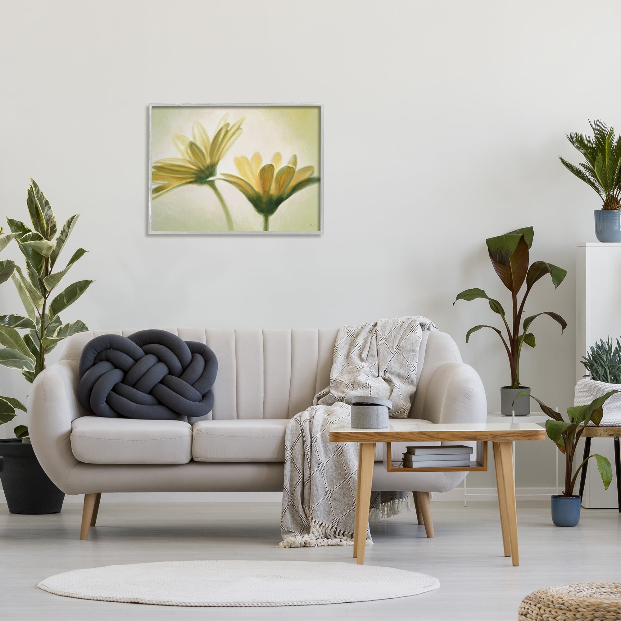 Stupell Industries Two Daisies Painting Botanical & Floral Painting Gray Framed Art Print Wall Art, 30 x 24