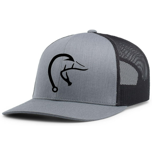 Heritage Pride Outdoors Hook Antler Duck Hunting and Fishing Mens Embroidered Mesh Back Trucker Hat, Heather Grey/Black