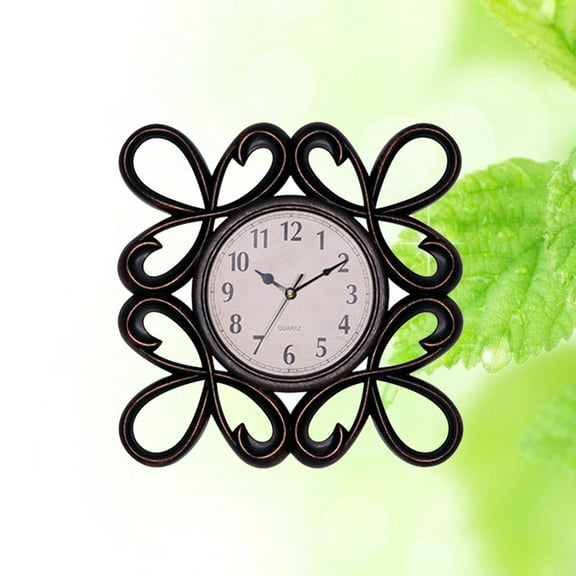 FRCOLOR Vintage European Wall Clock with Hollowed-out Design for Living Room Bedroom Decor Black Plastic 10