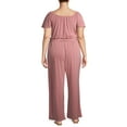 thumbnail image 4 of Monteau Women's Plus Size Knit Jumpsuit with Tie Waist, 4 of 6