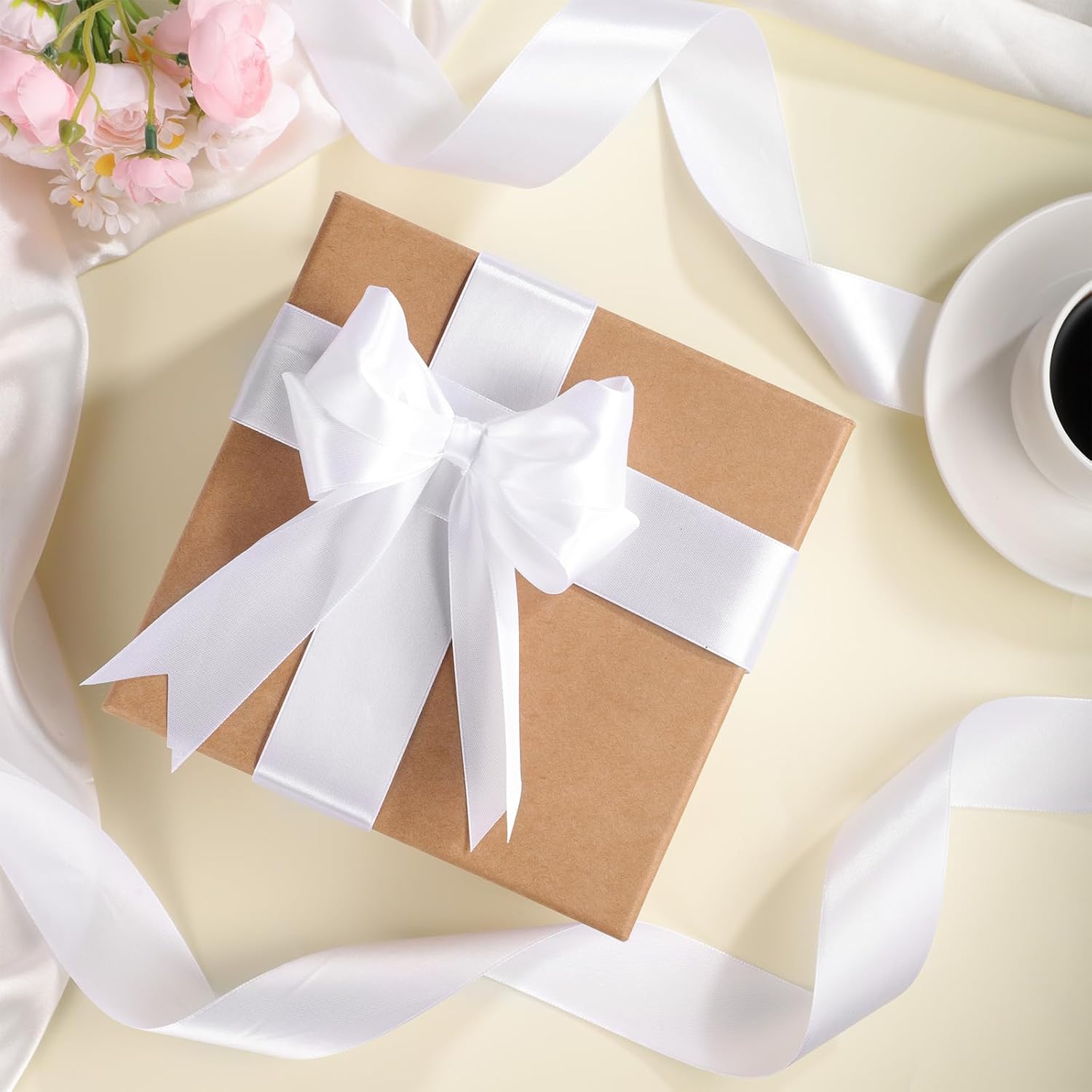 120 Yards White Ribbon 1-1/2 inch Wedding Decor Satin for Flower Floral Bouquet Chair Cheer Bows Making Gift Wrapping Bedroom Bridal Shower Sash