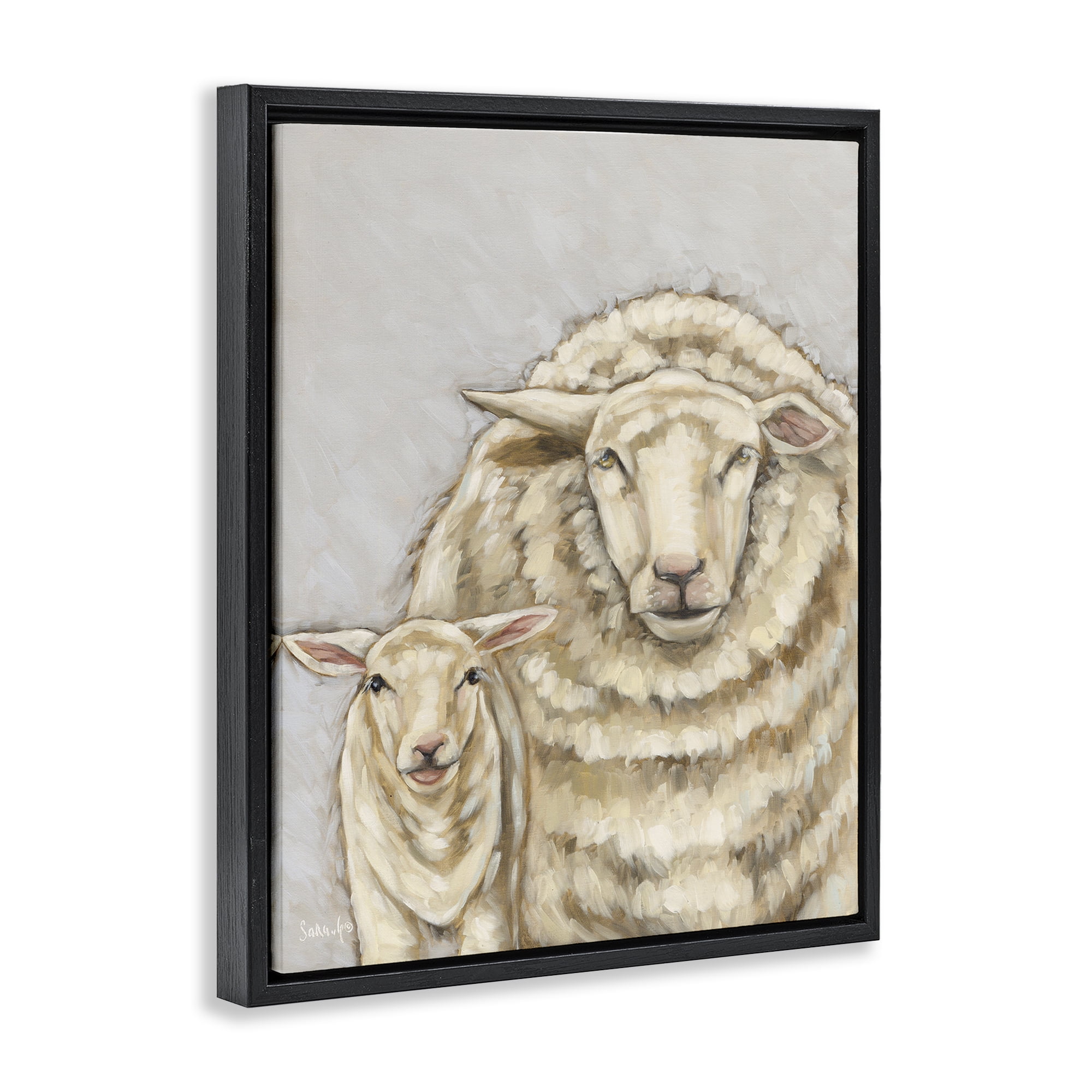 Stupell Industries Neutral Sheep & Lamb Animals & Insects Painting Black Floater Framed Canvas Art Print Wall Art, 17 x 21
