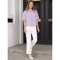 thumbnail image 3 of DARING DIVA Women's Bell Sleeve Top Crew Neck Keyhole Business Blouse S Light Purple, 3 of 7