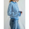 thumbnail image 5 of Women's Crew Neck Casual Cardigan Sweater Open Front Wavy Long Sleeves Cropped Knit Outerwear Blue M, 5 of 8