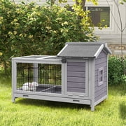 Aivituvin Rabbit Hutch with Wheels for Indoor Outdoor, Wooden Rabbit Cage with Removable Wire Netting & Leak Proof Tray, Mobile Bunny Cage, Gray