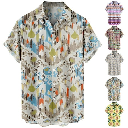 

Teens Mens Button Down Short Sleeve Shirt Loose Fit Vacation Clothing Apparel Size 100-170/XXS-8XL