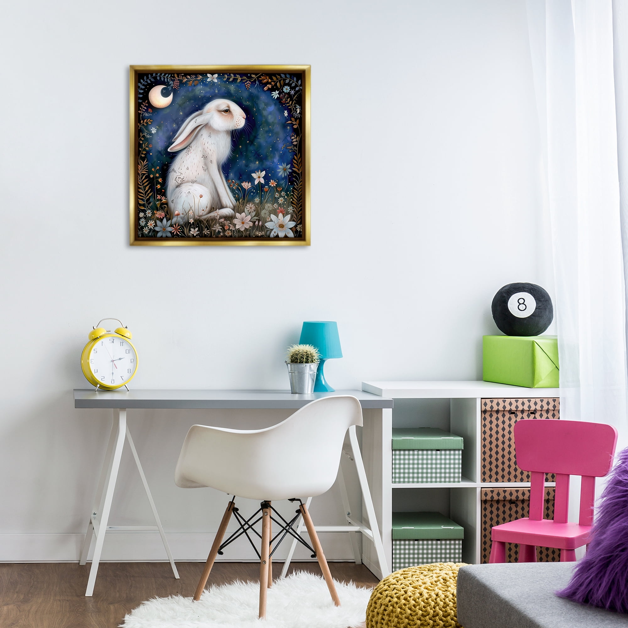 Stupell Industries White Rabbit Forest Scene Animals Painting Gold Floater Framed Canvas Art Print Wall Art, 25 x 25