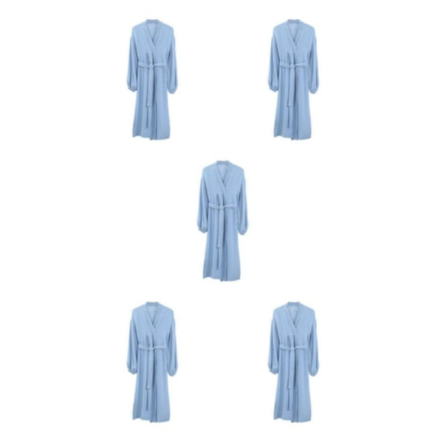 QualitChoice 1/2/3/5 Été Ouverture Frontale Style Décontracté Vêtements de Nuit Filles Simple Robe de Nuit à Manches Longues Maison Hôtel Coton Bleu P 5 Pcs