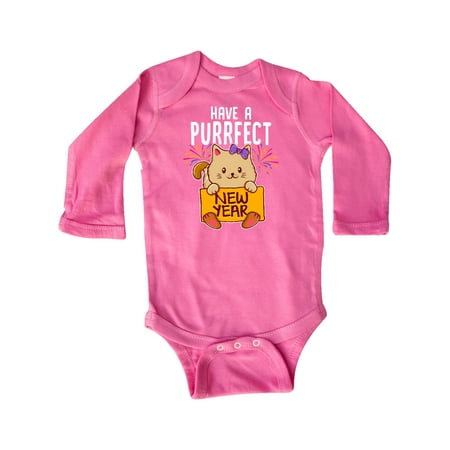 

Inktastic Cat New Years Greeting Gift Baby Girl Long Sleeve Bodysuit