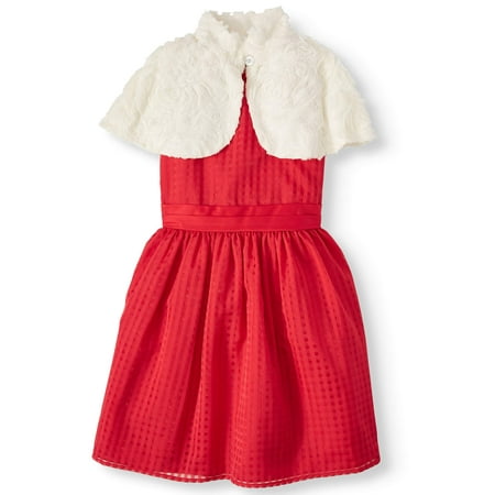 Christmas Pettiskirt Dresses Wonder Nation Holiday Christmas Pane Dress With Removable Faux-Fur Capelet (Little Girls, Big Girls & Plus) ()