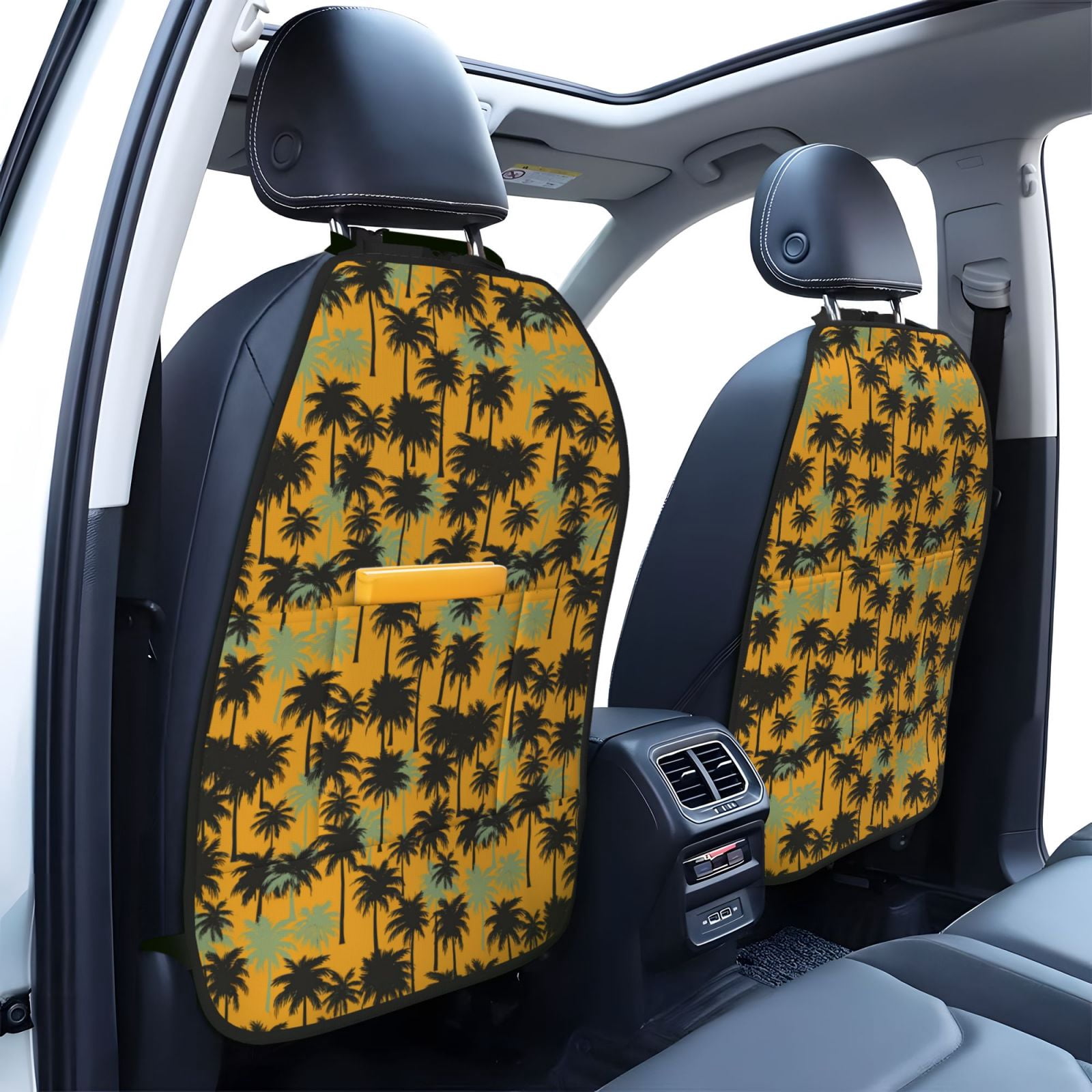 Kdxio Hawaii Palms Print 2 Pack Car Kick Mat Seat Cover Back Protector Mat with Pockets for Organizer Backseat Protector and Storage Anti Kick Pad for Vehicles