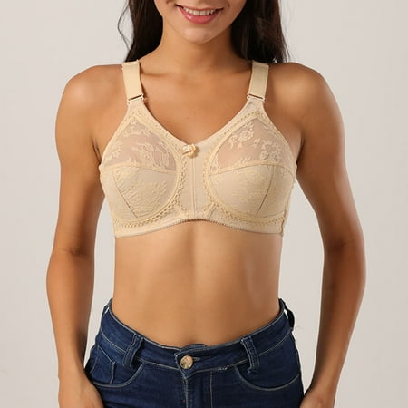 

opvise Women Bra See-through Lace No Rims Thin Full Cup Breast Support Adjustable Shoulder Strap Female Brassiere Champagne XL