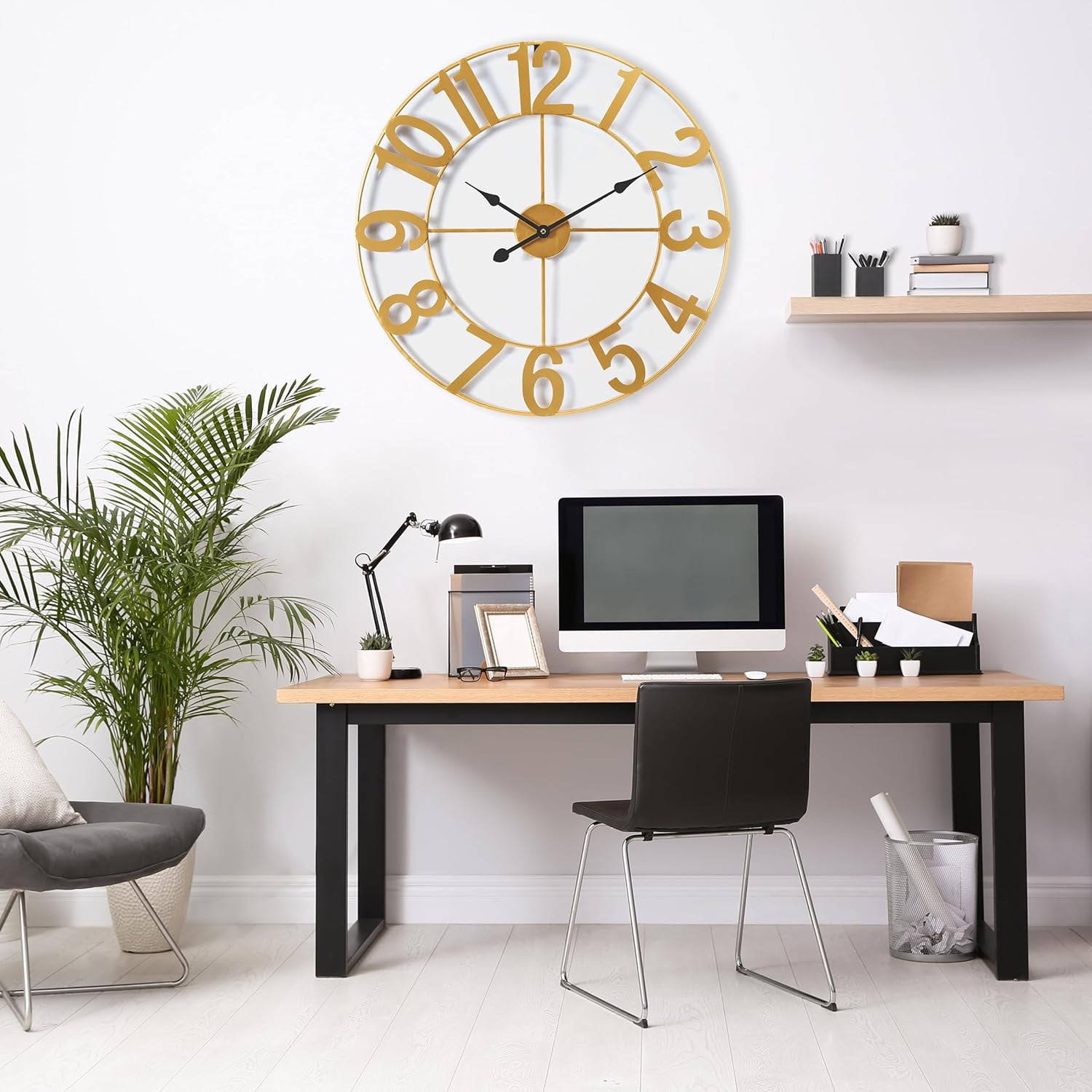 Sorbus Large Metal Numerical Wall Clock for Living Room Decor (Gold, 24" Diameter)