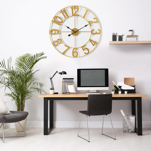 Horloge murale en cristal doré silencieuse pour décoration moderne de maison - 14 pouces - Maison Horloge murale en cristal doré silencieuse pour décoration moderne de maison - 14 pouces - Maison