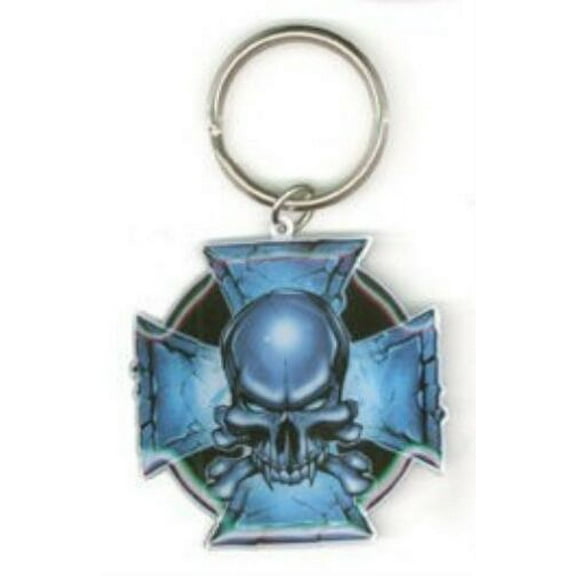 Top Heavy - Blue Skull and Iron Cross - Metal Keychain
