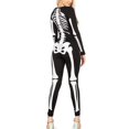 thumbnail image 2 of Disfraz de Halloween para mujer, mono de esqueleto de Calavera, mono de manga larga con cremallera, mono de Cosplay de cuello redondo, 1 pieza, 2 of 4