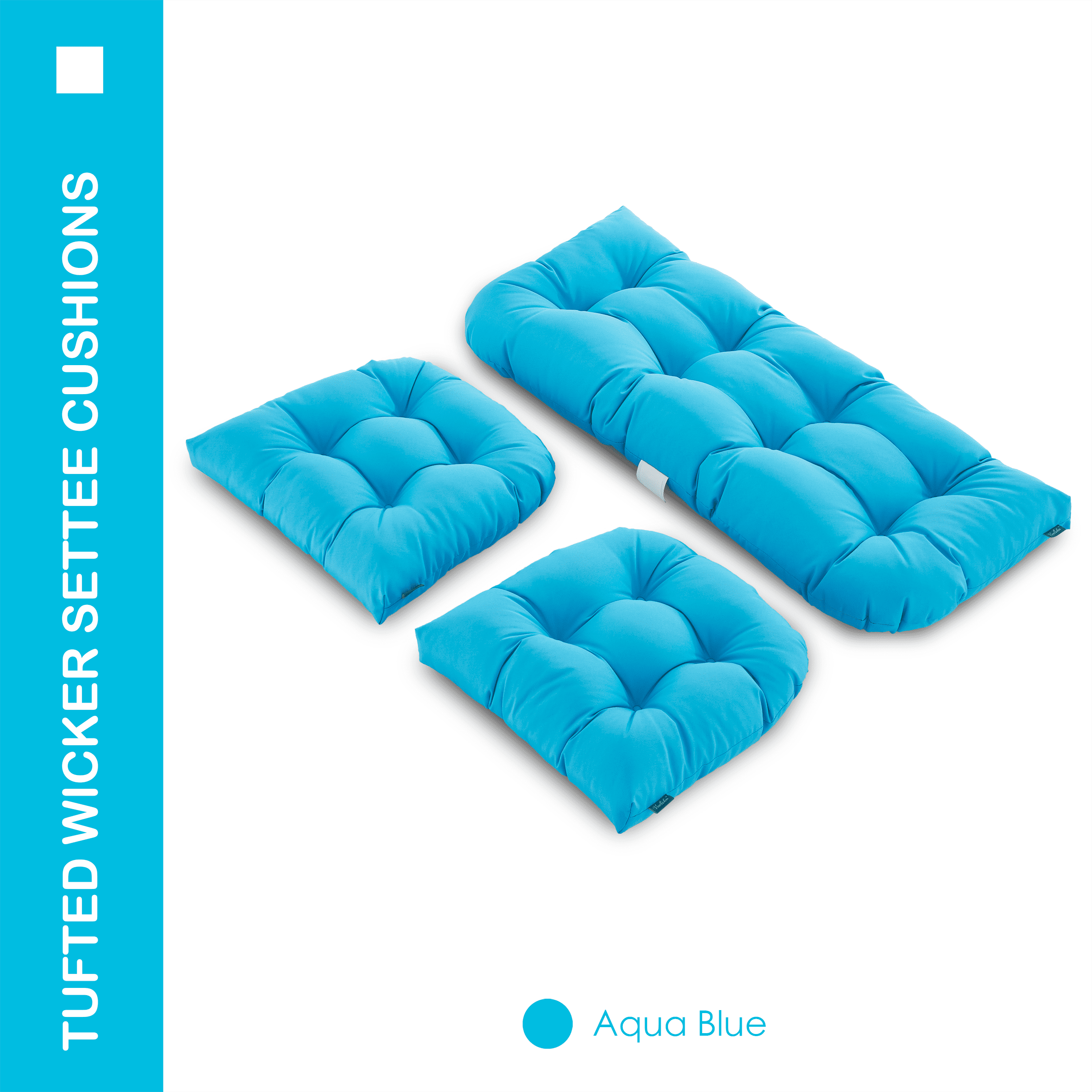 YOOZEKU Outdoor Tufted Wicker Chair Cushions of 3 Pieces, 1 Loveseat and 2 U-Shape All Weather Waterproof Patio Seat Cushions for Wicker Furniture,Bench, Aqua Blue