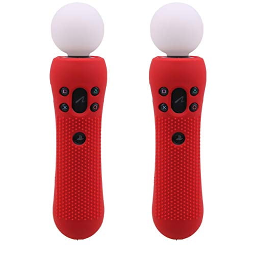 SZLG 2 pcs Silicone Rubber Cover Anti-Slip Protective Skin Case for Playstation PS4 VR Move PS Move Motion Controller Red