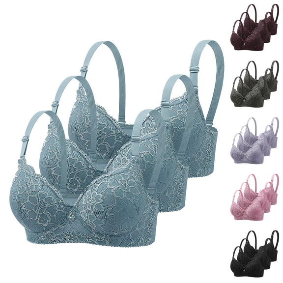 SMihono 3 Pack Women's Push up Bra Lightly Lined Demi Bra Underwire All Over Lace Sexy Bra Comfortable Full Coverage Bralette Black L