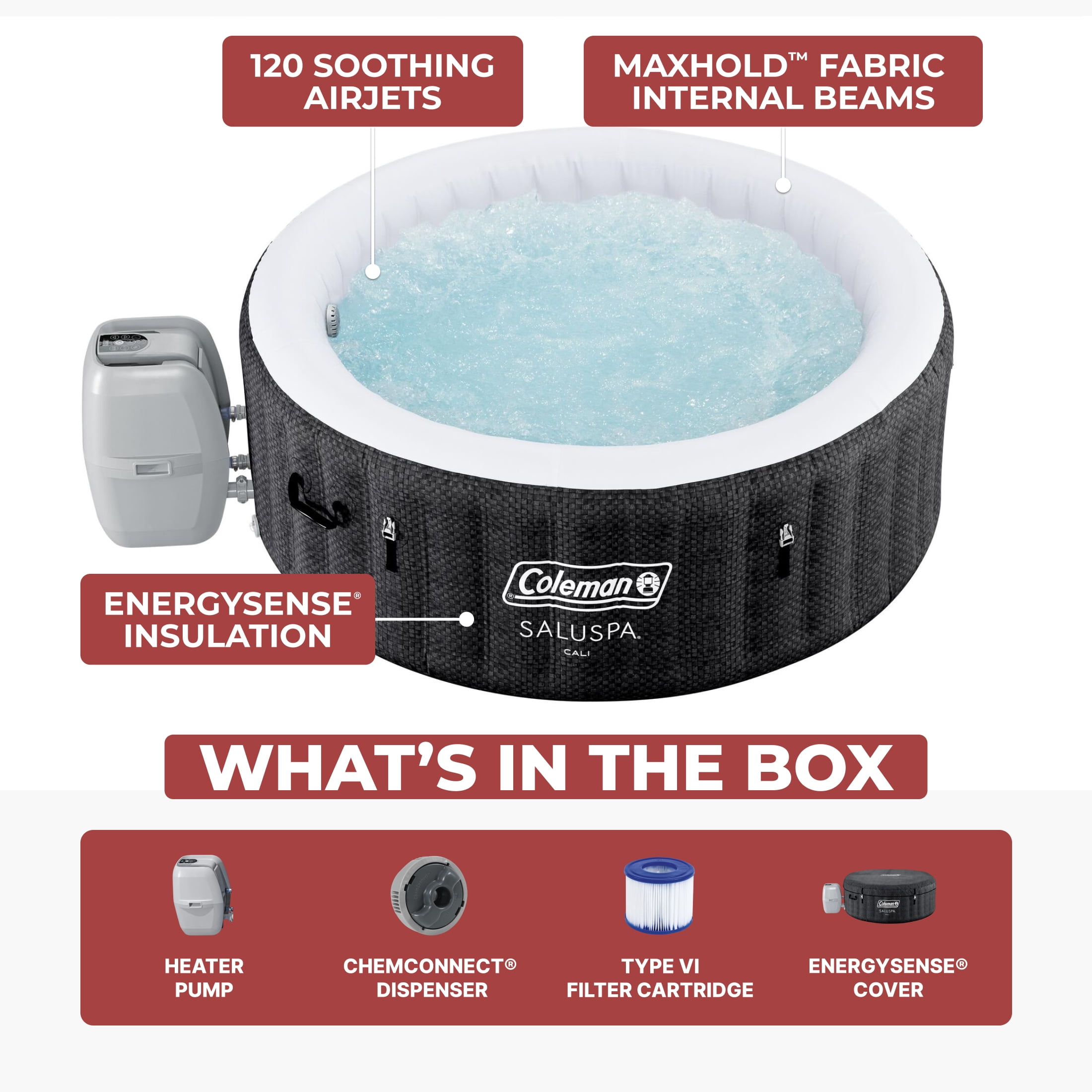 Coleman SaluSpa Cali Energy-Efficient AirJet 2-4 Person Circle Inflatable Hot Tub with Pump #P08411