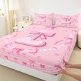 thumbnail image 3 of Homewish Girly Pink Bowknot Twin Sheet Sets for Girls, Kawaii Cartoon Monogrammed Twin Fitted Sheet, Initial L Letter Flat Sheet, Breathable Home Decor, 3pcs, 3 of 7