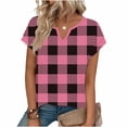 thumbnail image 2 of Cilsoka Women's V Neck T Shirts Short Sleeve Plaid Basic Tees Trendy Summer Going Out Tops Comfy Casual Fashion Clothes, 2 of 5