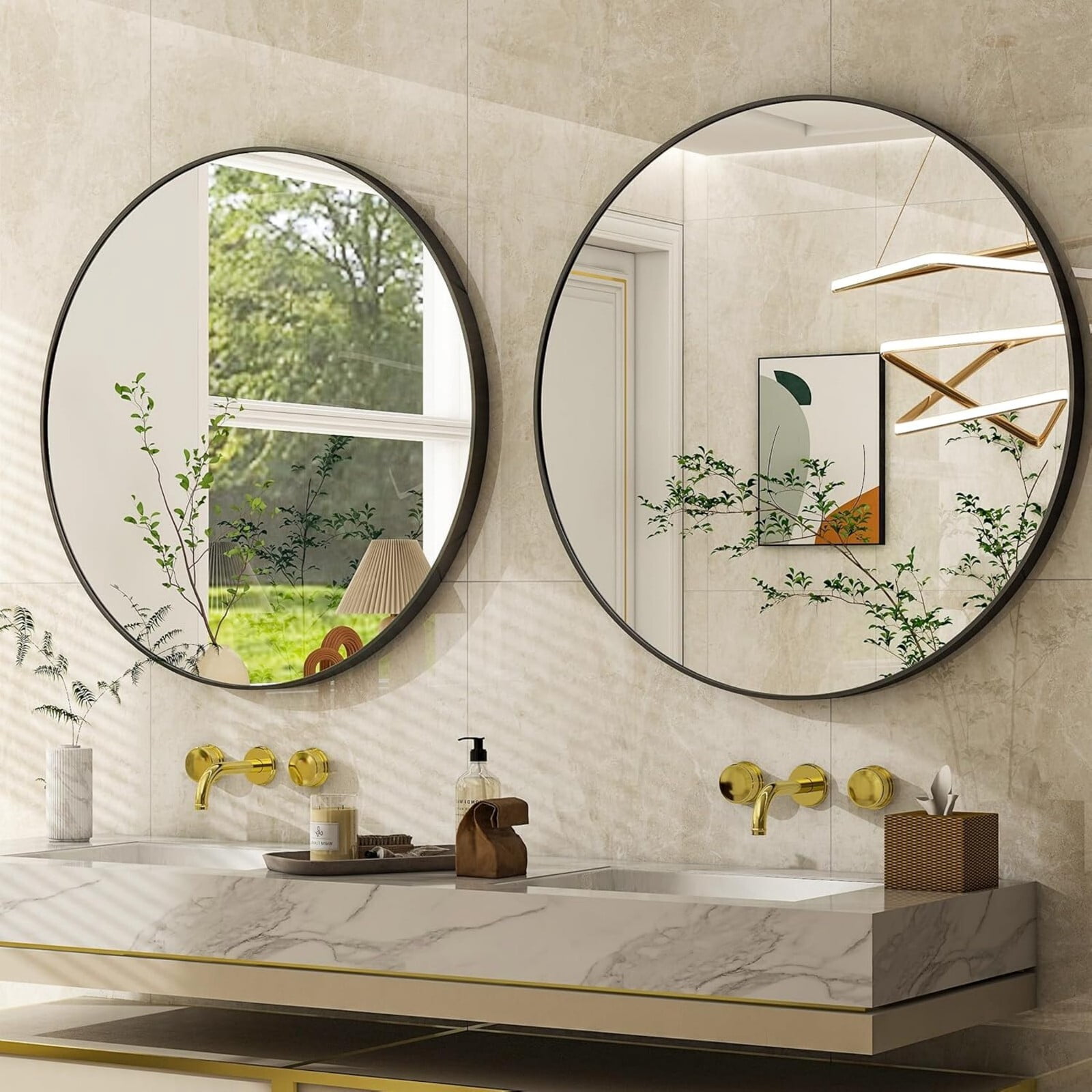 AUROMIR 30" Round Bathroom Mirror Wall Mounted Modern Vanity Mirror, Black