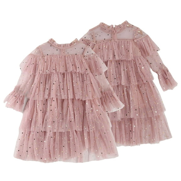 Kkkded Little Girlss Sequin Mesh Tull Dress for Baby Kids Long-Sleeved Tulle Party Ball Gown Spring Summer Mesh Princess Dresses for Girlss 2-8 Years