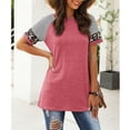 thumbnail image 4 of TEMOFON Women's Tshirts Short Sleeve Shirts for Women Trendy Color Block Leopard Striped Print Cute Shirts Casual Tunic Tops Pink, 4 of 7