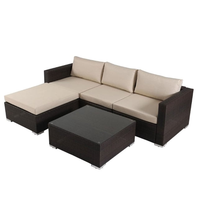 Noble House Santa Rosa 5 Piece Outdoor Wicker Sectional Sofa Set in Multibrown